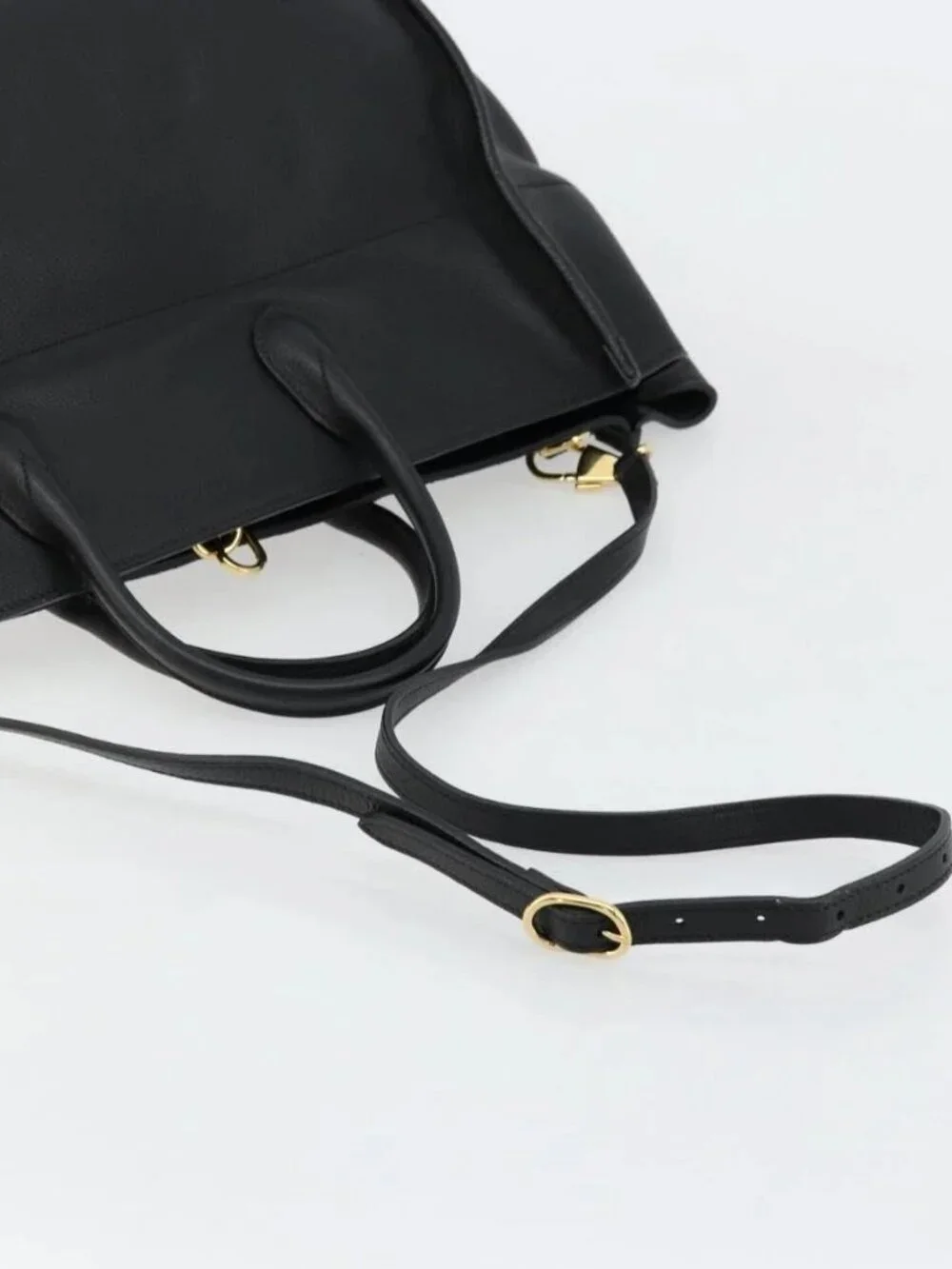 GUCCI Tote Bag Leather 2way Black Gold 674837 Auth